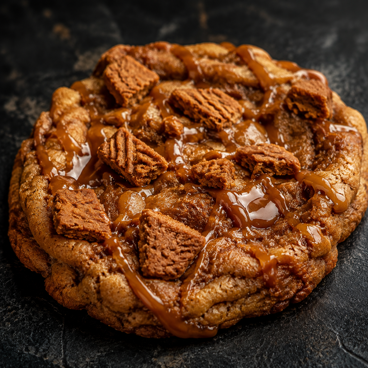 Biscoff brown butter cookie with cookie butter drizzle