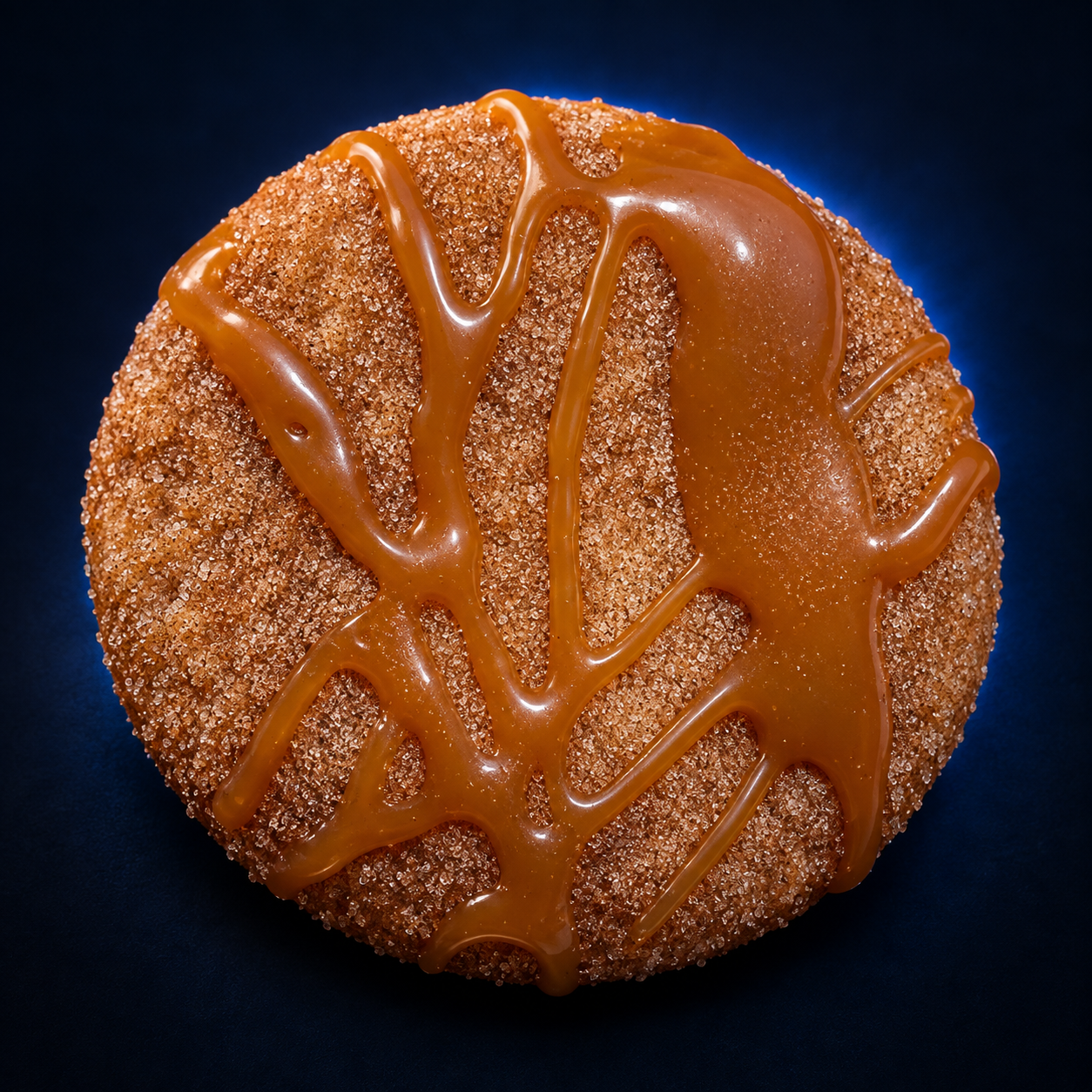 Cinnamon-sugar caramel apple cider cookie with caramel drizzle