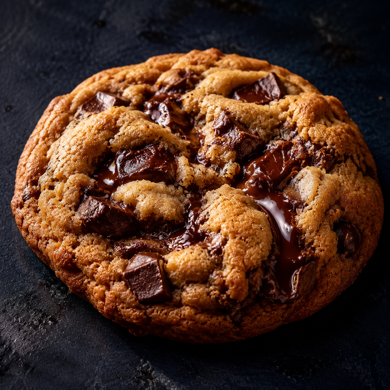 Thick chocolate chip cookie with melted chocolate