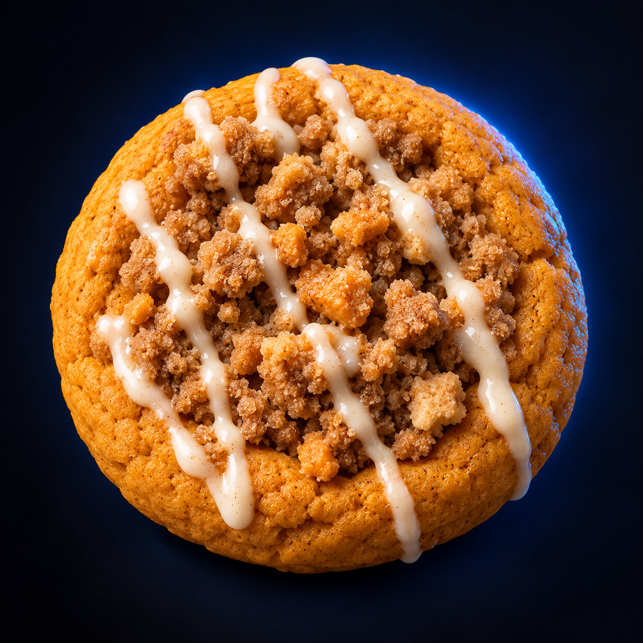 Pumpkin spice cookie with crumble and white icing drizzle
